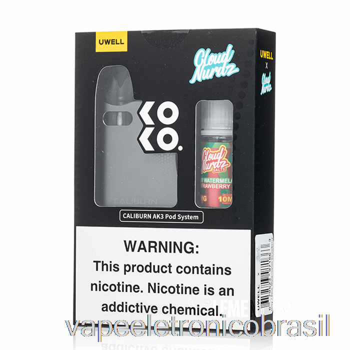 Vape Eletrônico Uwell X Dv Caliburn Ak3 Kit + 50mg Nic Salt [cinza] Cloud Nurdz - Sour Melancia Morango